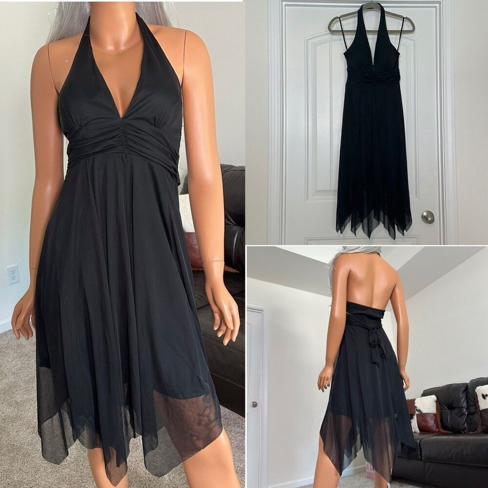Womens Halter Babydoll Dress Asymmetric Sz 7/8 S Midi Dark FairyWhimsigoth Y2K